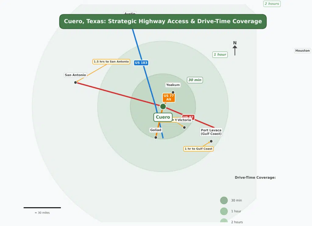 Cuero Highway Drive-time Map