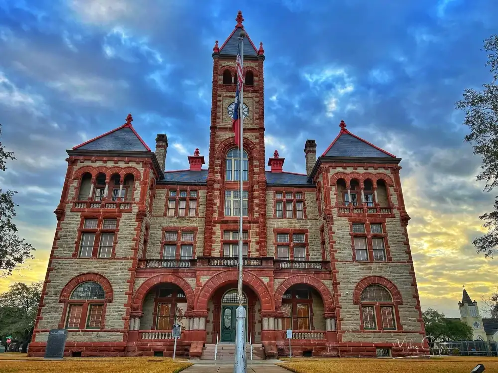 DeWitt County Courthouse in Cuero at sunrise.